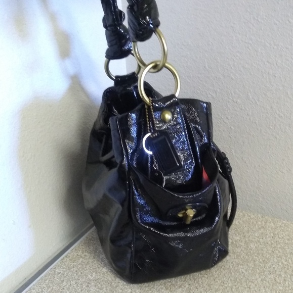 Coach Black Patent Leather Drawstring Bag. - Picture 6 of 7